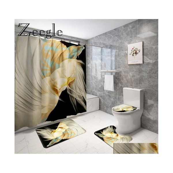 Tapis de bain abstrait tapis de cheval blanc et rideau de douche ensemble tapis de sol de salle de bain en microfibre tapis absorbant pied goutte livraison maison Gar Dhulg