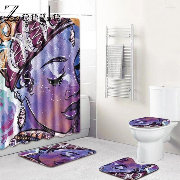 Alfombras de baño Africa Mujer estampada estampada y cortina de ducha decoración de baño alfombra alfombra de microfibra