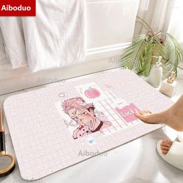 Esteras de baño aiboduo 50x80cm jujutsu kaisen yuji itadori rosa juego de baño doméstico anime estera de puerta sin deslizamiento suave