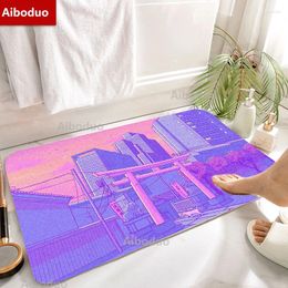 Badmatten Aiboduo Japanse straat badkamer 40x60 cm deurmat neon niet-slip roze kamer zacht drogen woont tapijt