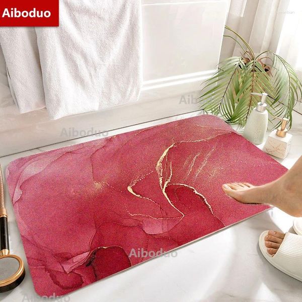 Chattes de bain Aiboduo Red Marble Family Floor Mat Tappet House Home Decoration One Slip salon salon pour douche de chambre à coucher