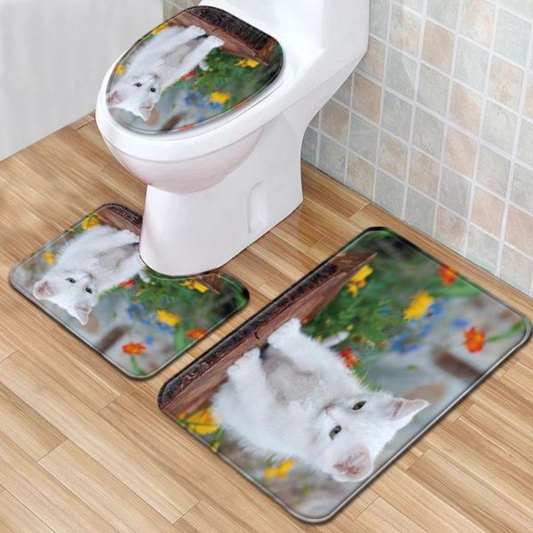 Alfombrillas de baño Animal World Alfombrilla de baño Alfombra de baño de 3 piezas Revestimiento de puerta Espuma Cubierta duradera Juego de alfombras de ducha