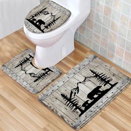 Mattes de bain Animaux Mat Set Retro Wooden Door Farm Barn Europe Western Country Pile Flanelle Flanelle Tapis de toilette