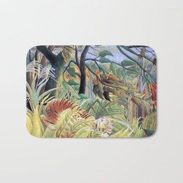 Tapis de bain Automne Forêt Paysage Rideaux de douche Ensemble Tapis Tapis Feuilles d'arbre Paysage naturel Décor de salle de bain Tapis antidérapant