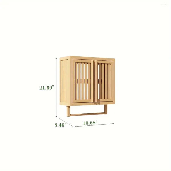 Mattes de bain Bamboo Armoire de salle de bain murale avec barre de serviettes sur le rangement des toilettes 2 porte