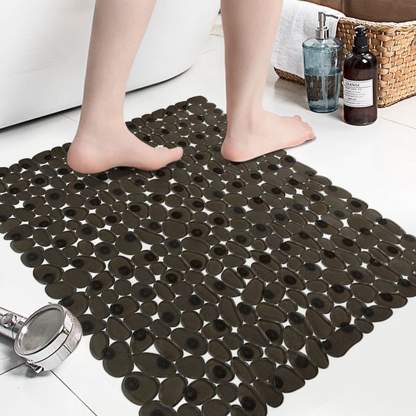 Tapis de bain Tapis de bain 54x54cm douche tapis de sol antidérapant conception de galets PVC salle de bain sécurité tapis de Massage antidérapant carré mise à niveau 230926