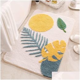 Tapis de bain Tapis de bain Inyahome Feuilles Tapis de salle de bain Tapis en microfibre doux antidérapant Absorbant l'eau Tapis de sol de douche lavable en porcelaine 230711 Ho Dhnjy