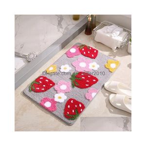 Tapis de bain Tapis de bain Tapis Stberry Tapis rose Fille Mignon Tapis de porte d'entrée Chambre Plancher Salle de bain Antidérapant Livraison directe Maison Jardin Bain Dhvyz