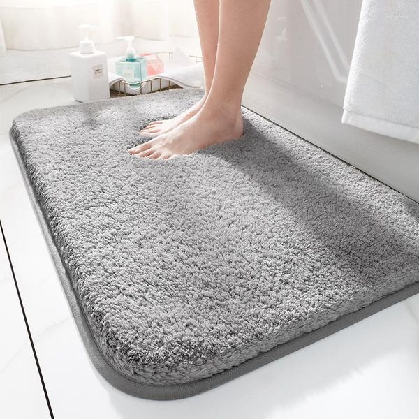 Tapis de bain salle de bain absorber l'eau antidérapant épaissir moelleux tapis de cuisine décoration de la maison mode minimalisme doux couleur unie paillasson en peluche