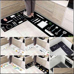 Tapis de bain Salle de bain Aessories Accueil Jardin Moderne Anti-Slip Cuisine Tapis Dessin animé Soft Tapis Long Bande Absorption Portier Portier Balcon El L