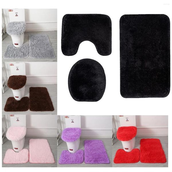 Tapis de bain salle de bain tapis de sol antidérapant toilette ensemble de trois pièces tapis absorbant l'eau douche à cheveux longs