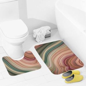 Les tapis de salle de bain des tapis de bain sont 2 pièces Green et Gris Stripes Absorbants Contour de contour en forme de U Tapis de toilette
