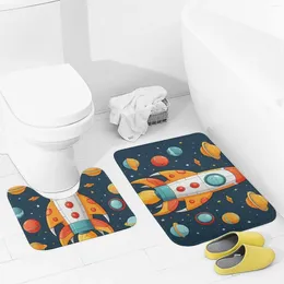 Tapis de salle de bain tapis de bain Ensembles 2 pièces Rocket Clipart Space Ship Ship absorbant Contour de contour en forme de U Tapis de toilette