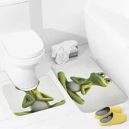 Les tapis de salle de bain des tapis de bain seignent 2 pièces la grenouille drôle faisant du yoga absorbant en U Contour de toilette