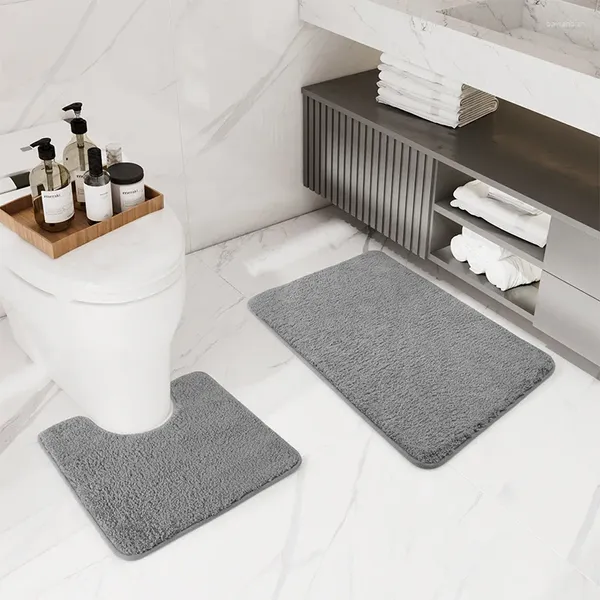 Mattes de bain Mat de toilette de salle de bain 2pcs / Set Microfibre Absorbant Rug TPR Anti-Slip Floor Foot Foot