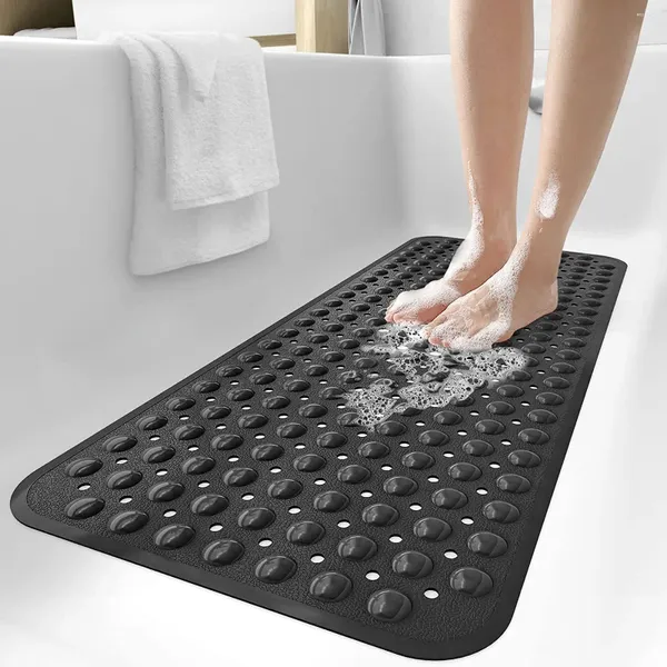 Alfombrillas de baño alfombrilla de baño ducha sin deslizamiento extra larga 100 x 40 cm para bañera para bañeras agujeros de desagüe lavables tazas de succión