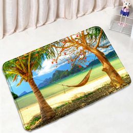 Badmatten strand tropisch landschap badkamer mat oceaan kokosnoot palm niet-slip vloerkleed flanel suède home decor keuken deuropening tapijt