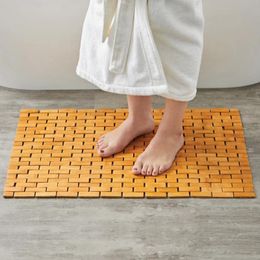 Mats de baño Hermosas y prácticas Mat de baldosas huecas de bambú anti-Slip Anti-Fall Fuerte Retrocación de agua 18 "X30"