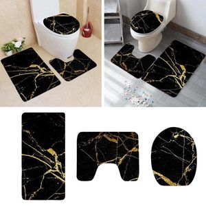 Badmatten Zwart en gouden 3 stuks Badkamer Tapijten Set Rug Mat Hangende papieren handdoekhouder Handdoeken Groot Warmer Rack