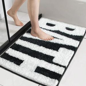 Tapis de bain avec lettres noires et blanches, tapis de sol pour salle de bain, absorbant l'eau, antidérapant, touffe faite à la Machine