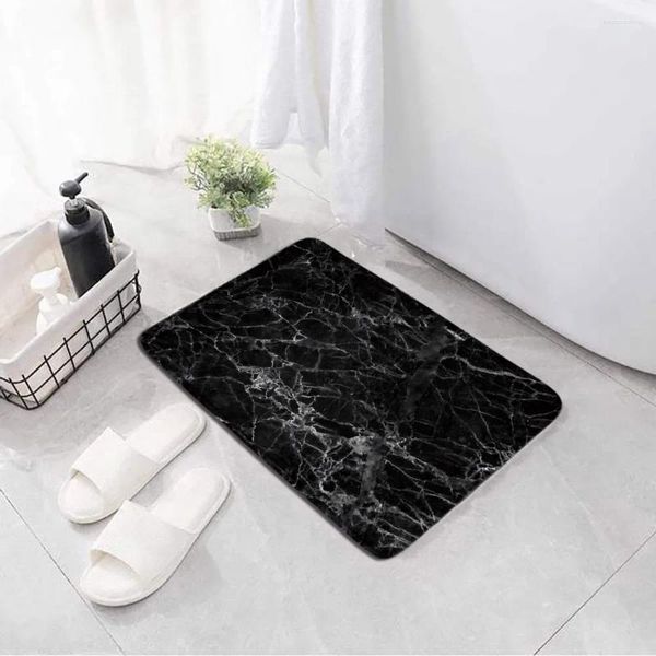 Tapis de bain en marbre noir, moderne et minimaliste, pour salle de bain, entrée, antidérapant, décoration de cuisine, maison, lavable en Machine