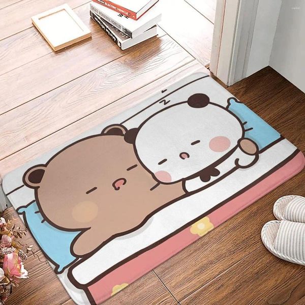 Alfombrillas de baño Bubu Dudu Sleep Bear Velvet Batio suave para la ducha Decoración del hogar Patrón de planta sin deslizamiento Alfombra de baño