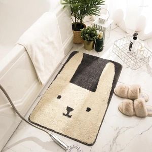 Tapis de bain en peluche touffue, absorbant et moelleux, pour salle de bain, antidérapant, petit tapis, paillasson d'animal de dessin animé, tapis de sol de cuisine doux