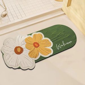 Tapis de bain imprimé camélia, sol en Diatomite, absorbant, antidérapant, doux, à fleurs, pour toilettes domestiques