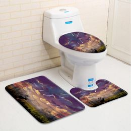 BADMATS CARToonmat set anime landschappen tuinster sterren natuur landschap lage stapel flanel tapijt toiletkap u-vormig tapijt