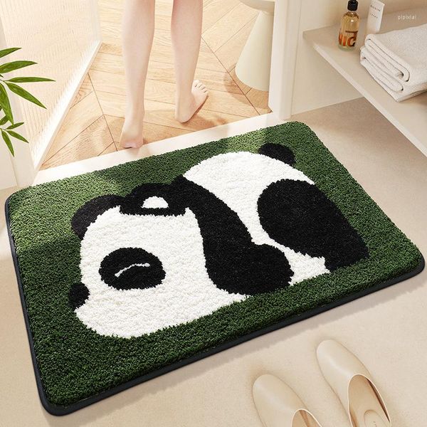 Alfombras de baño Panda de dibujos animados Flocado Alfombra de baño antideslizante Espesar Capacidad de gran capacidad Alfombra súper absorbente Alfombras de secado rápido junto a la bañera