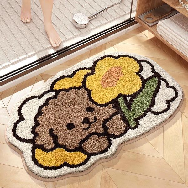 Alfombras de baño con dibujos de cachorros, alfombra de baño flocada con bordado, alfombras de agua superabsorbentes gruesas, alfombra lateral para bañera de secado rápido