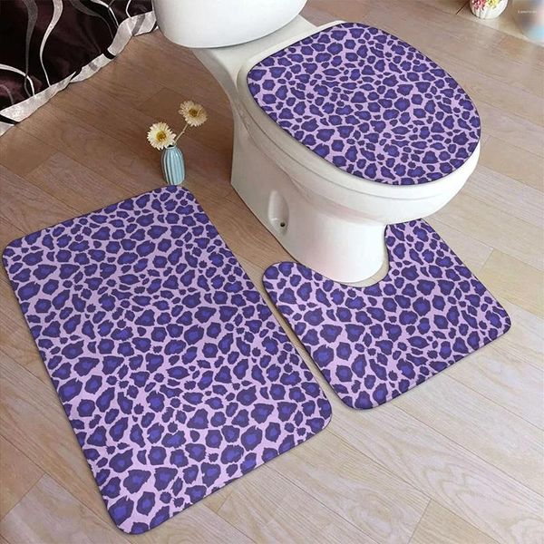 Alfombras de baño gueparh leopardo alfombras de baño juegos 3 pcs asiento de asiento de inodoro alfombra estampado animal colorido púrpura