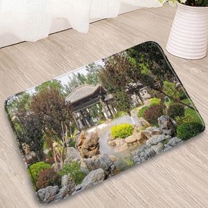 Badmatten Chinese tuinlandschap badkamer mat bosgroene planten boomsteenbrug ingang niet-slip deurmatten keuken slaapkamer decor tapijten