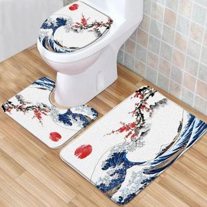 Tapis de bain chinois Ensemble de tapis de style noir blanc plante oiseau rose fleur de paon pavage bas à mémoire de toilette à mémoire de toilette