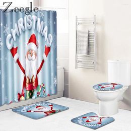 Badmatten Kerstmis Decor Mat en douchegordijn Set Anti-slip badkamer tapijt absorberend toilet Tekenbaar wasbaar