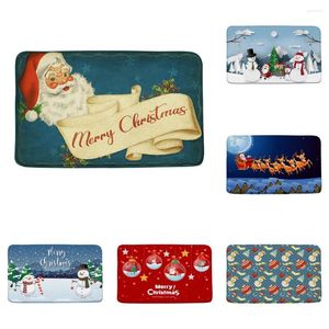 Bath Mats Kerst Snowman Winterlandschap Mat Cartoon Santa Elk Xmas Tree Flanel Badkamer Decor Tapijt Tapijt Doelat Niet -slip Backing