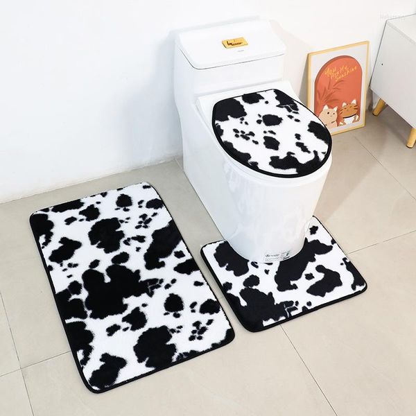 Tapis de bain vache lait imprimé tapis de salle de bain 3 pièces ensemble toilette U Type anti-dérapant absorbant pied siège couvre tapis décoration de la maison