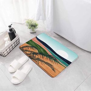 Badmatten Creatieve berglandschap badkamer mat abstract geometrische lijnen planten bladboom zon flanel anti slip toilet tapijten