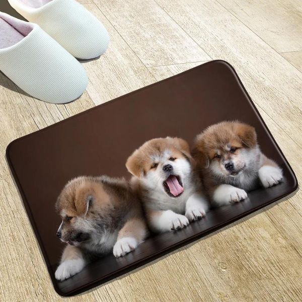 Tapis de bain Tapis de chien mignon famille animal de compagnie herbe et porte de neige cuisine toilette flanelle absorption d'eau tapis antidérapants tapis de bienvenue du hall d'entrée