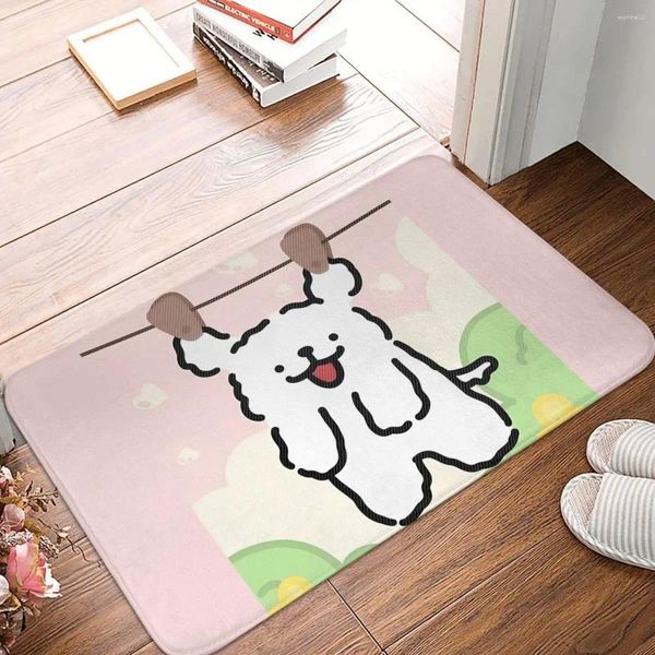 Tapis de bain mignon ligne chien tapis rose accessoires de salle de bain cuisine porte de douche anti-dérapant velours doux pied anti-dérapant toilette personnalisée