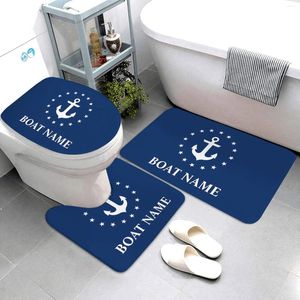 Mats de baño Azul Náutico Blue Náutico Productos de alfombra de baño Anchor de tres piezas La alfombra y el conjunto se pueden personalizar