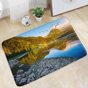 Tapis de bain paillasson paysage naturel tapis de salle de bain forêt montagne lac coucher de soleil paysage tapis antidérapant décor de flanelle tapis de porte de cuisine