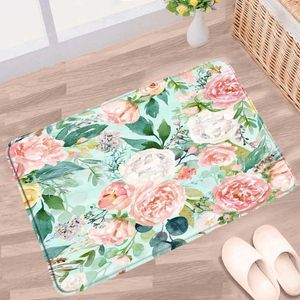 Baigniers Poies de bain Plantes Fleurs de salle de bain Mat de salle de bain Green Leaf Vahor Floral Pinon Pinon Tapis non glipt