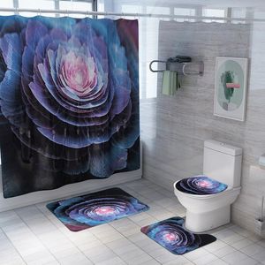 Alfombrillas de baño Gota Patrón de flores Cortina de ducha Conjunto Poliéster Impermeable 180x180cm Con alfombrilla de baño