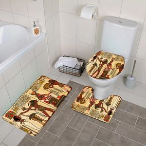 Tapis de bain Pharaon Egyptien Ensemble de 3 salles de bain tapis doux sans glissement Absorbant Carpets de douche