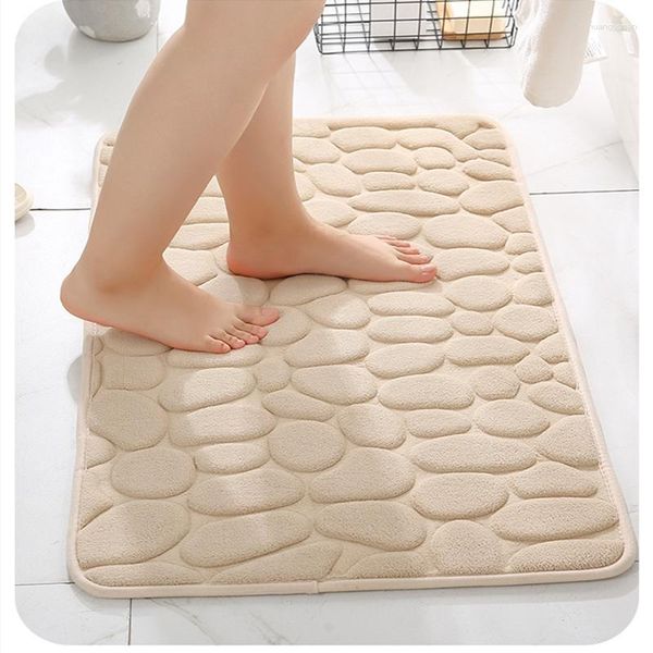 Tapis de bain tapis de salle de bain pavé en relief tapis de sol tapis de toilette antidérapants efficaces paillasson en mousse à mémoire de forme épaisse