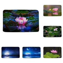 Baignier Mats fantasy rose lotus paysage d'été vert feuille lac étang étoile ciel lune mémoire mousse de salle de bain douche tapis lavable tapis lavable