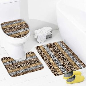 Badmatten Mode Luipaardprint Mat Set Bruin Zwart Wit Gestreept Patroon Modern Huistapijt Badkamer Decor Antislipkleed Toilethoes