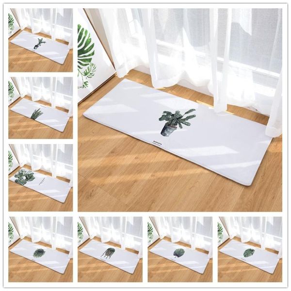 Alfombrillas de baño de franela, alfombrilla larga para puerta, transferencia de calor, pintura al óleo, planta, cocina, baño, alfombra antideslizante absorbente de agua