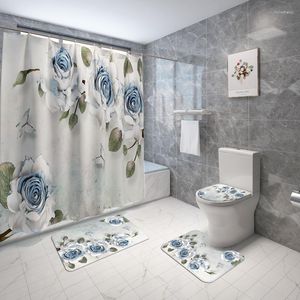 Tapis de bain Floral Europe Style décor à la maison tapis de toilette et ensemble de rideau de douche tapis de salle de bain pied antidérapant